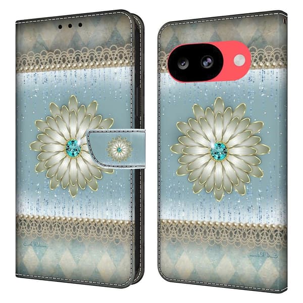 Plånboksfodral Google Pixel 10a mönstertryck stativ läderfodral med lock - Blå Diamantblomma