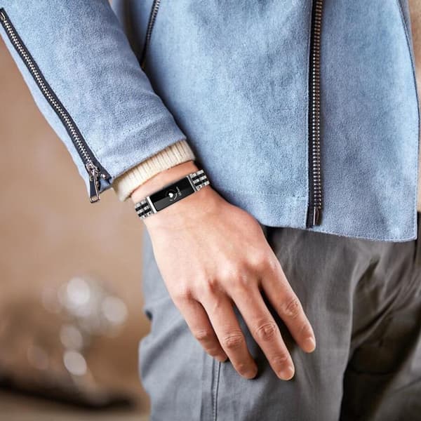 Fitbit Inspire HR / Inspire urrem Slim Five-Bead rustfrit stålrem - Sølv / Sort
