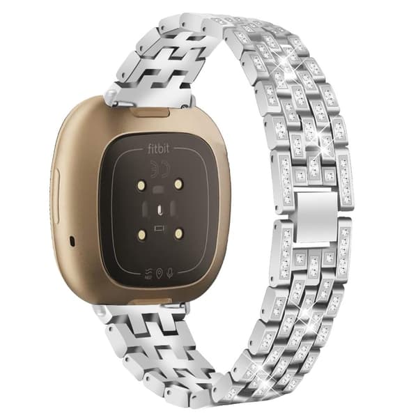 Fitbit Sense 2 / Versa 4 strassdekor 5 pärlstil zinklegeringsrem - Silver