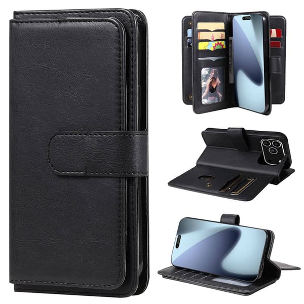 iPhone 17 Pro Max etui med pung & 10 kortpladser - Sort