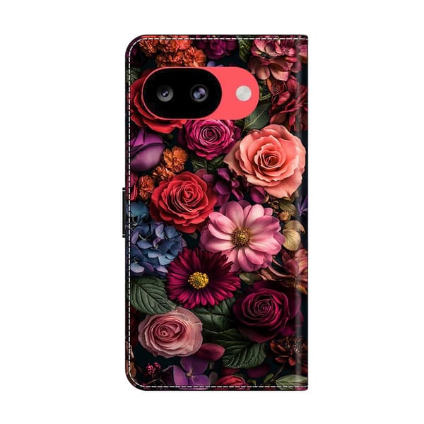Plånboksfodral för Google Pixel 10a med mönstertryck i veganskt läder och utfällbart stativ - Blommor