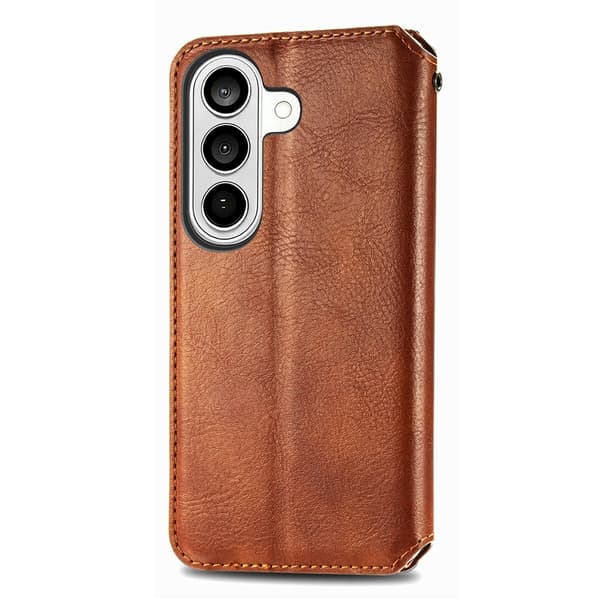 Läder Samsung Galaxy S26 Plus fodral med romb-design - Brun