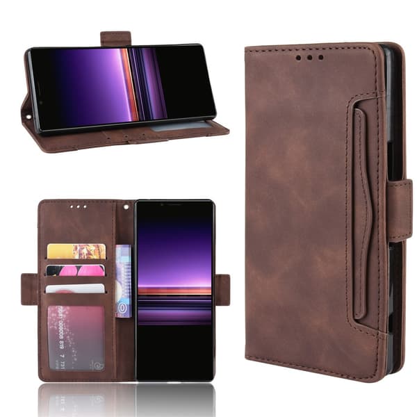 Läderfodral med plånboksfunktion och stativ för Sony Xperia 1 - Kaffe