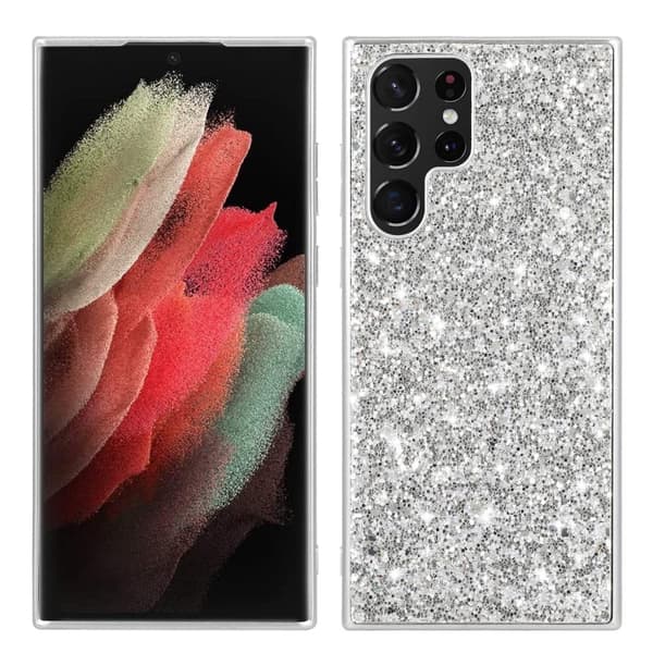 Glitter Samsung Galaxy S23 Ultra Etui - Sølv