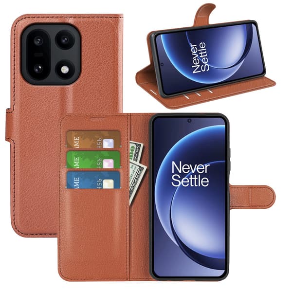 Klassisk OnePlus 15 flip etui - Brun