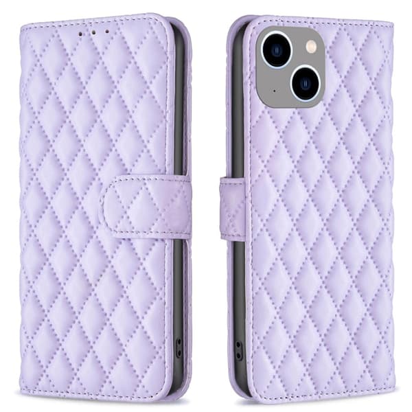 Rhombus mat iPhone 15 Plus flip etui - Lilla