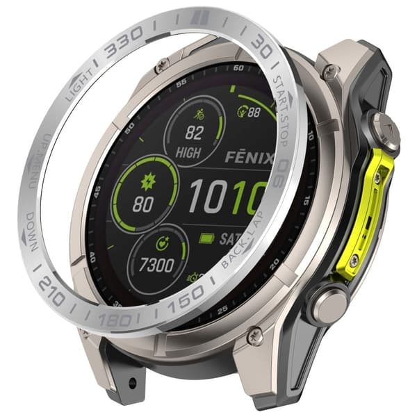 Garmin Fenix 8 43 mm AMOLED-version Rostfritt stålram Skrapsäker skyddsring - Silver + Grå