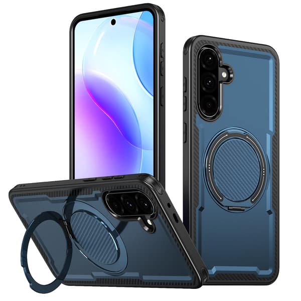 Samsung Galaxy A17 magnetisk etui med fleksibelt og støtsikkert støtteben - Blå