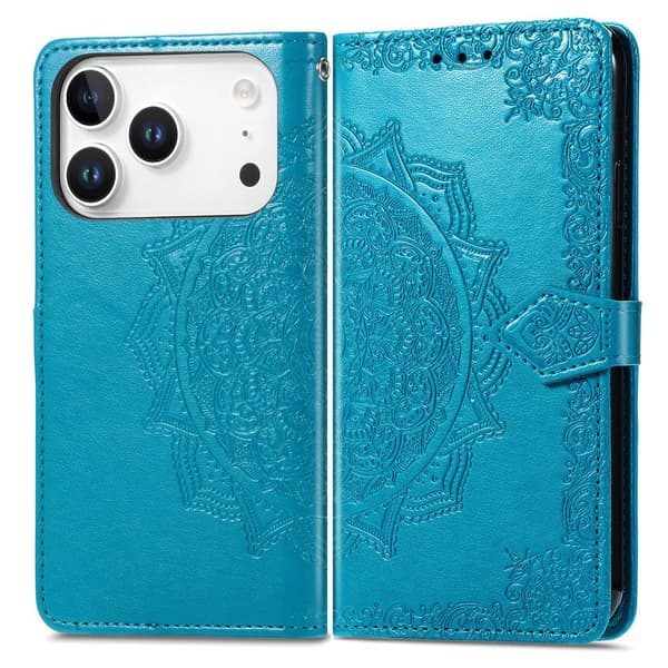 Mandala iPhone 17 Pro Max etui i lær - Blå