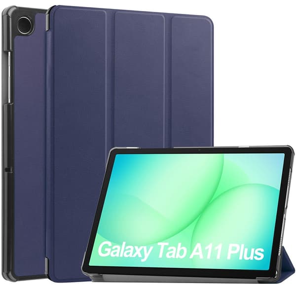 Samsung Galaxy Tab A11+-etui med fallbeskyttelse og stativ i skinn - Blå
