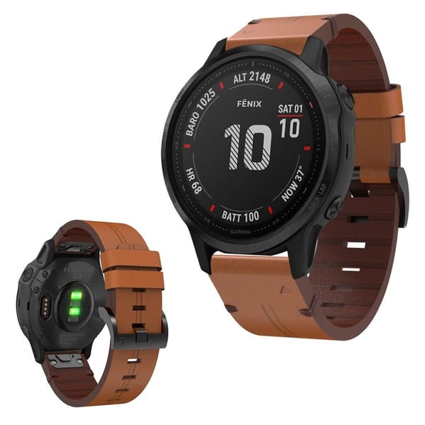 Garmin Fenix 6S urrem i ægte læder - Brun