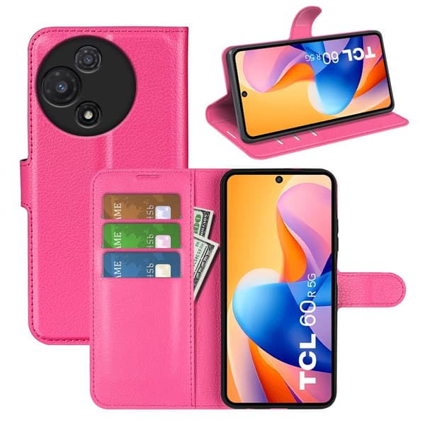 Klassisk TCL 60R flip etui - Rosenrød