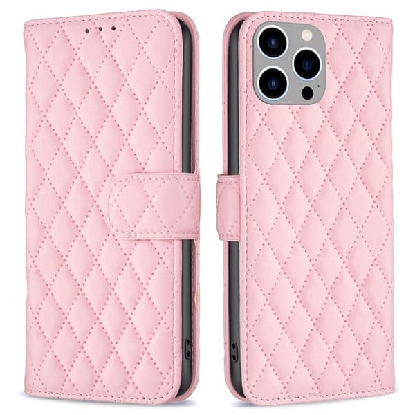 Rombuskuvioinen matta läppäkotelo iPhone 14 Pro Max - Pinkki