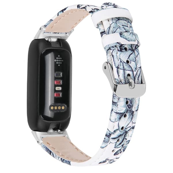 Fitbit Inspire 3 Armband i äkta läder - Ljusblå Blommor