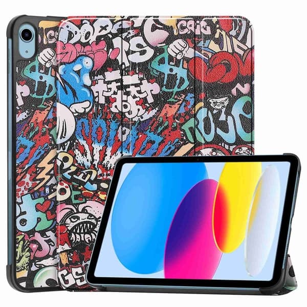 iPad 10.9 (2022) trefoldig lærveske med mønster - Graffiti