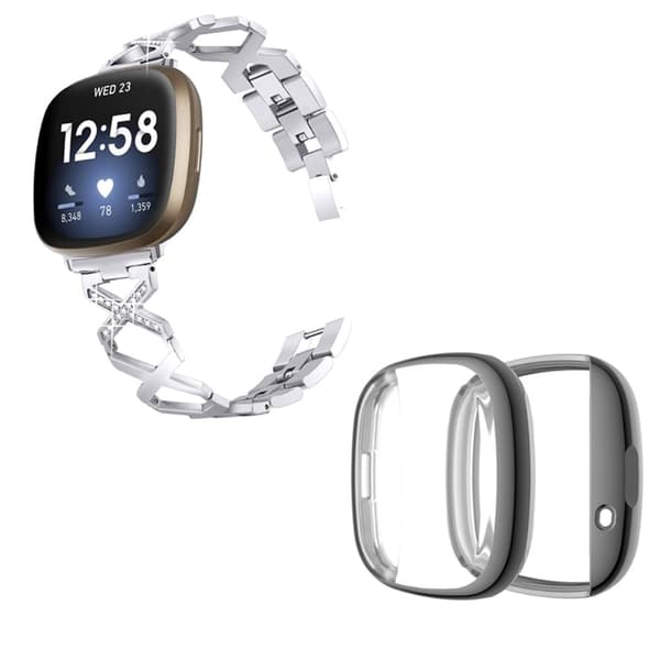 Fitbit Sense / Versa 3 X-formet klokkerem med rhinestone-dekor og grått deksel - Sølv
