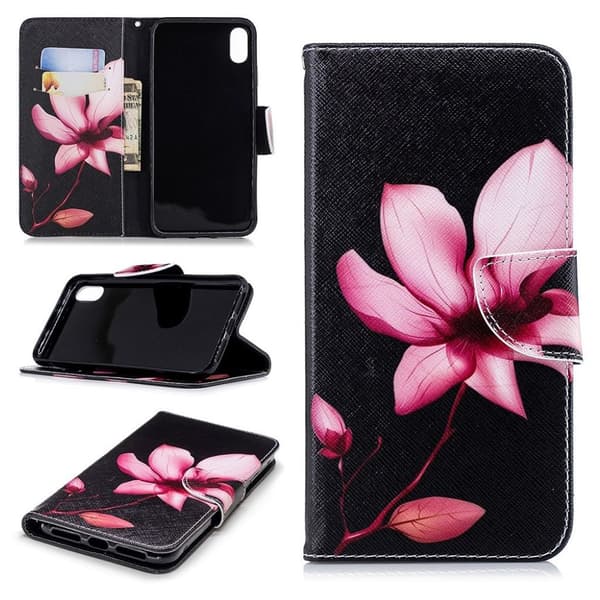 iPhone Xs Max læder flip cover med mønsterprint - Blomst