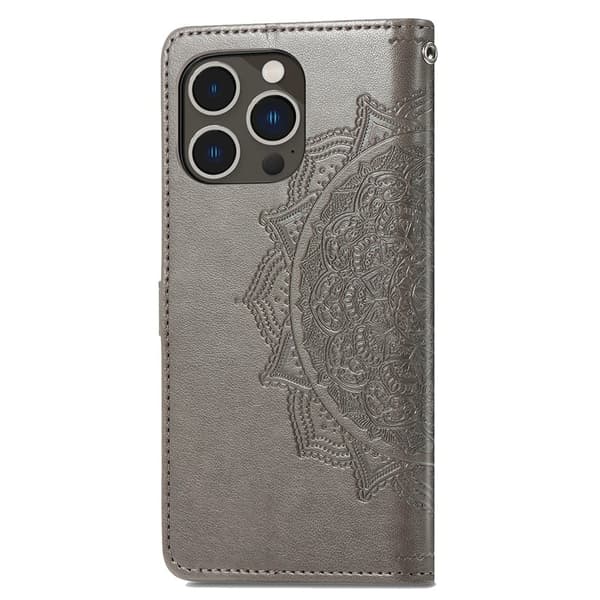 Mandala läder iPhone 15 Pro fodral - Silver/Grå