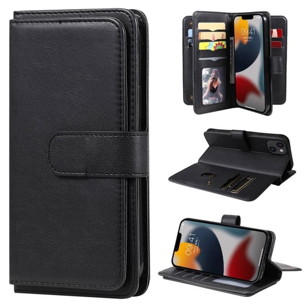 iPhone 14 Plus etui med pung & 10 kortpladser – Sort