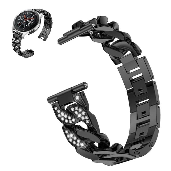 22 mm Universal urrem i rustfrit stål med rhinestone - Sort