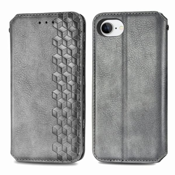 Läder iPhone 16e fodral med romb-design - Grå