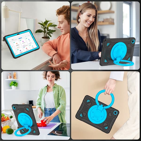 Tablet etui til Samsung Galaxy Tab A9+ / Tab A11+ med håndgreb, stativ og Space Planet PC + silikone-tablet cover - Sort + Blå