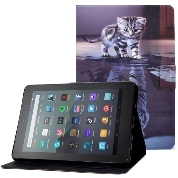 Amazon Fire 7 (2022) læderetui med cool mønster - Kat / Tiger