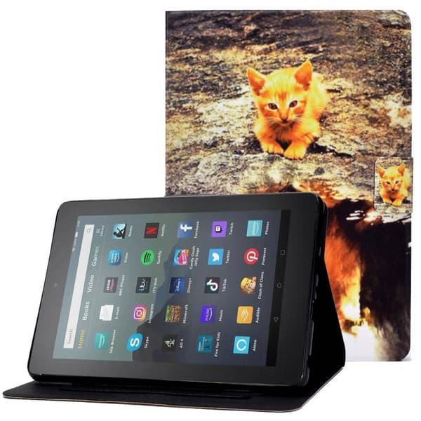 Amazon Fire 7 (2022) läderfodral med coolt mönster - Katt / Lejon