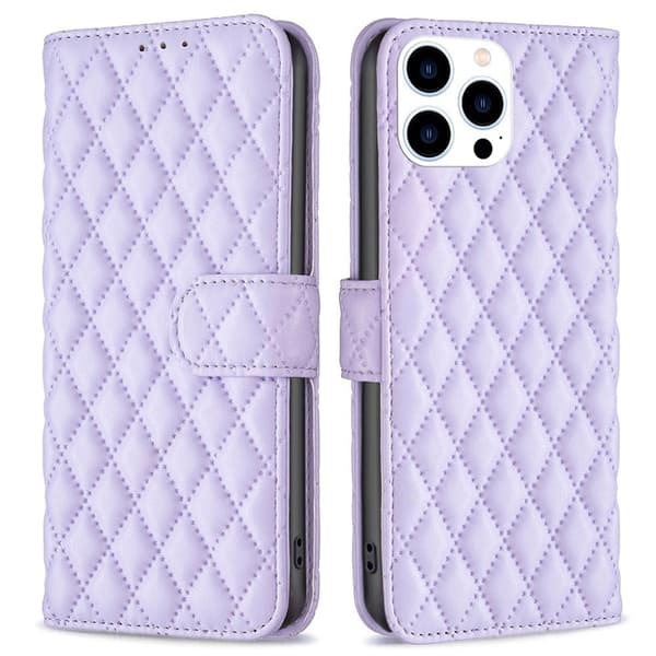 Rombemønster, matt flip-deksel for iPhone 14 Pro - Lilla