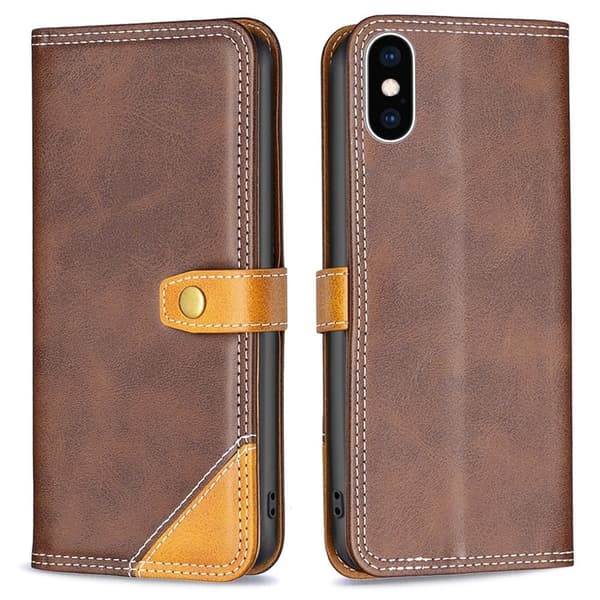BINFEN tofarget læretui for iPhone Xs Max - Kaffe