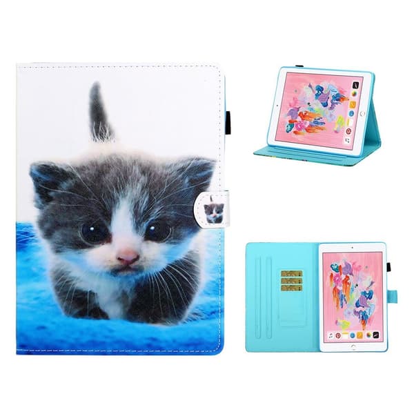 iPad 10.2 (2019) Stilfuldt mønstered læder flip etui - Kat