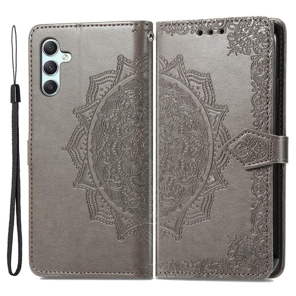 Mandala Samsung Galaxy A55 etui i lær - Grå