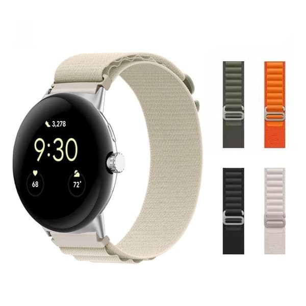 Google Pixel Watch-urrem i nylon med sølvstik - Sort