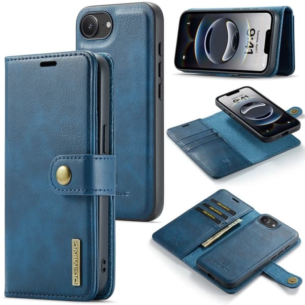 DG.MING iPhone 16e 2-in-1 lompakkokotelo - Sininen