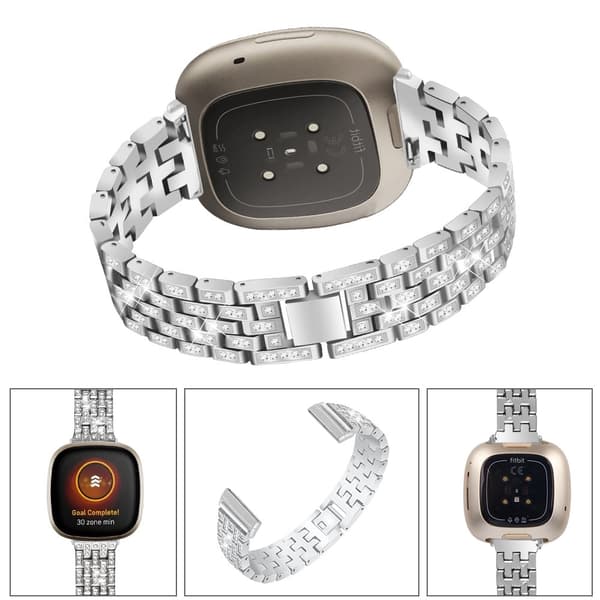 Fitbit Sense 2 / Versa 4 strassdekor 5 pärlstil zinklegeringsrem - Silver