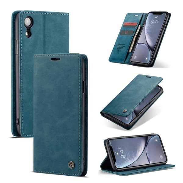 CASEME iPhone Xr plånboksfodral i läder - blå