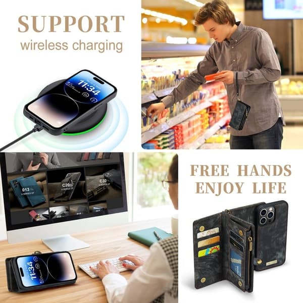 CaseMe iPhone 14 Pro Max Zipper Lompakko - Musta