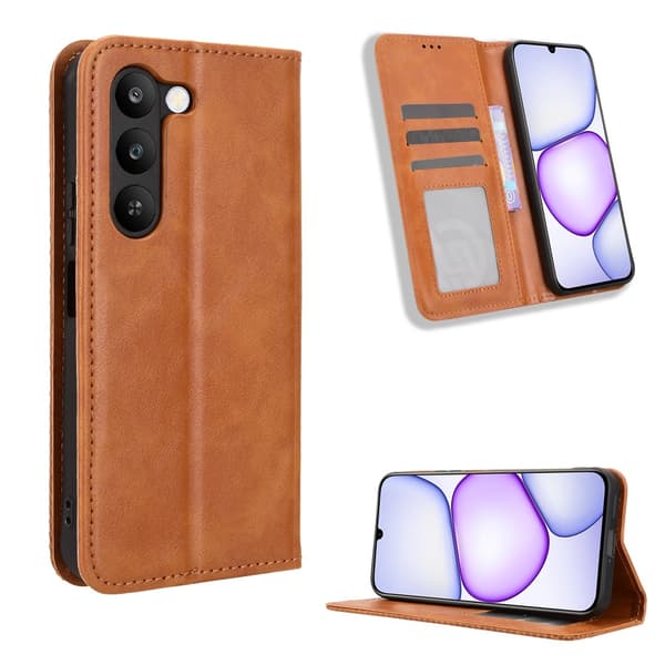Hållbart konstläder Realme C83 fodral med plånbok - Brun