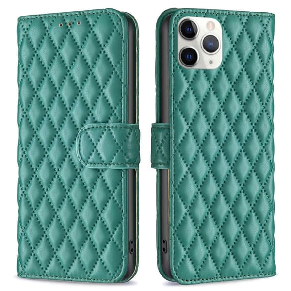 Rombuskuvioinen matta läppäkotelo iPhone 11 Pro - Vihreä