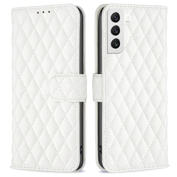 Rombemønster, matt flip-deksel for Samsung Galaxy S22 - Hvit