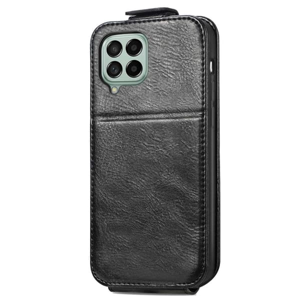 Vertical Flip Phone Etui med Zipper til Samsung Galaxy A12 5G - Sort