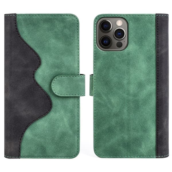 Tofarget lærdeksel for iPhone 12 / iPhone 12 Pro - Grønn