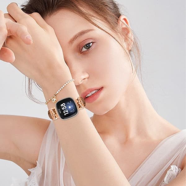 Rosaguldspænde Fitbit Versa 3 / 4 / Sense / Sense 2 Eægte læderurrem - Brun