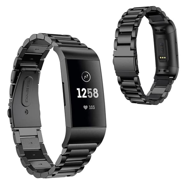 Armbånd i rustfritt stål til Fitbit Charge 4 / 3 - Svart