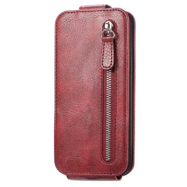 Vertical Flip Phone Etui med Zipper til iPhone 14 Pro Max - Rød