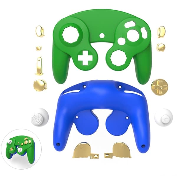DATA FROG For Nintendo Gamecube Controller Housing Shell Plastic Replacement Case - Grønn + Blå