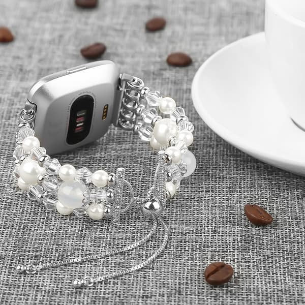 Fitbit Versa 2 / Versa lite / Versa fasjonable klokkerem i perlestil - Hvit