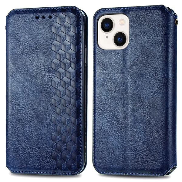 Læretui med A Stilfull Rhombus Imprint til iPhone 15 - Blå