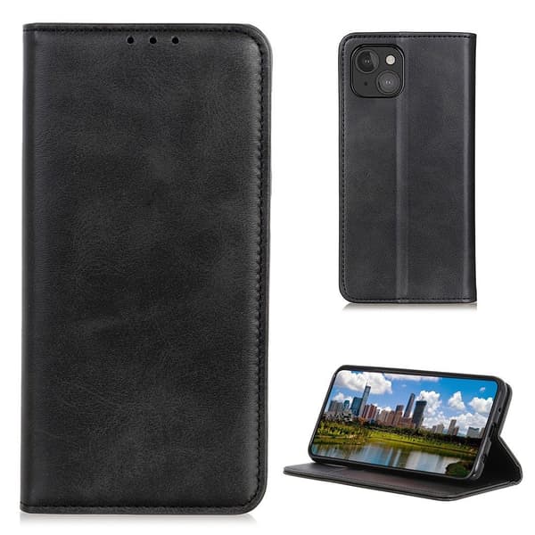 iPhone 13 Mini flip etui i ægte læder med pung – Sort