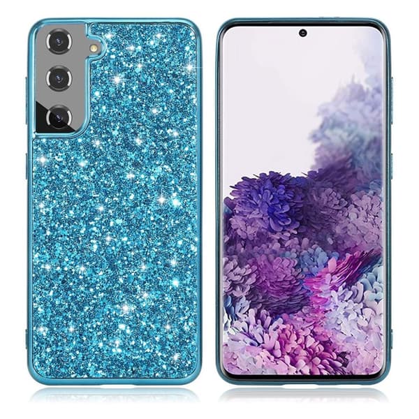Glitter Samsung Galaxy S21 Etui - Blå